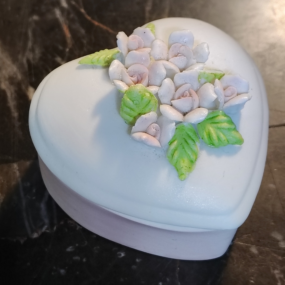 Vintage Lefton Heart Shaped Box Hand Painted Trinket Box